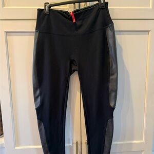 SPANX Black Leggings with Leather Accents